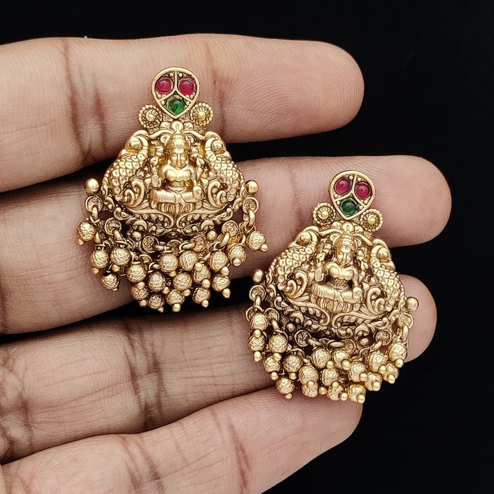 Jewel Addiction Copper Rajwadi Finish Pota Stone Dangler Earrings