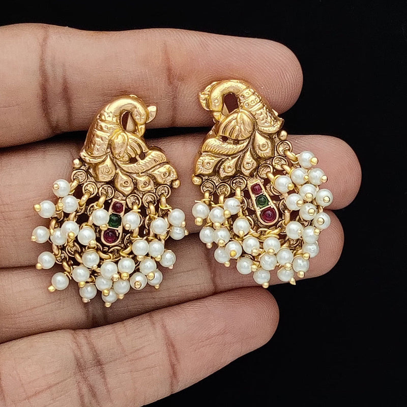 Jewel Addiction Copper Rajwadi Finish Pota Stone Dangler Earrings