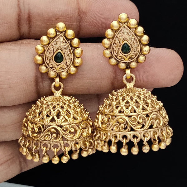 Jewel Addiction Copper Rajwadi Finish Pota Stone Jhumki Earrings