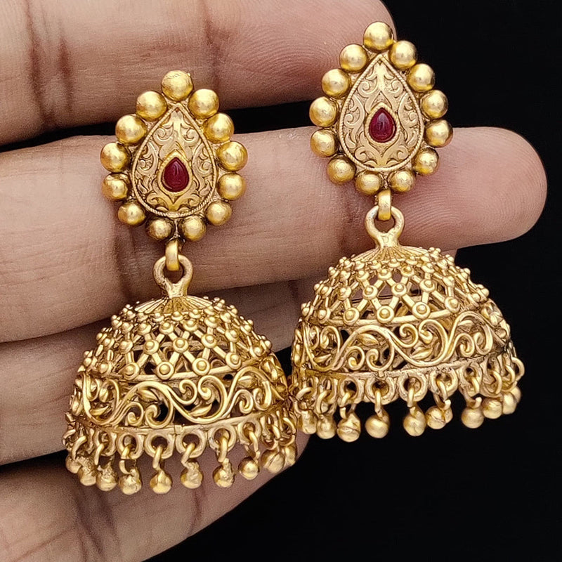 Jewel Addiction Copper Rajwadi Finish Pota Stone Jhumki Earrings