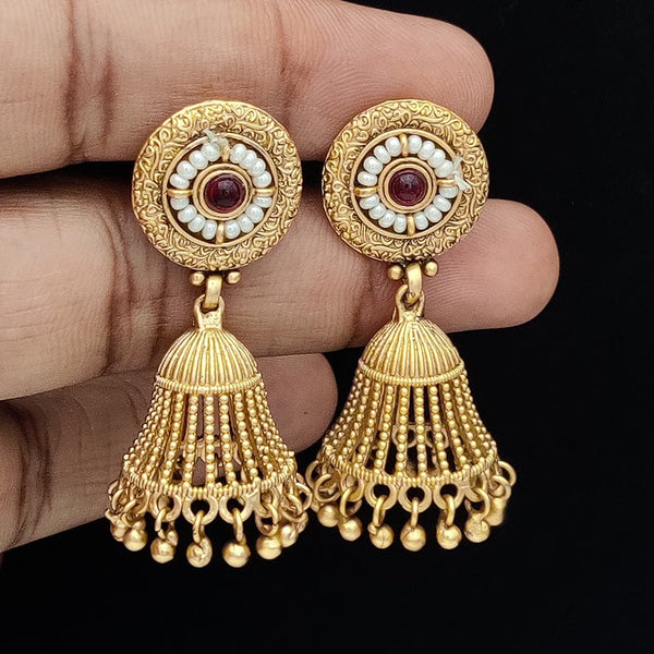 Jewel Addiction Copper Rajwadi Finish Pota Stone Jhumki Earrings