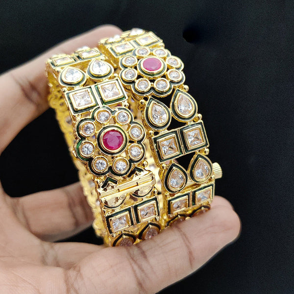 Jewel Addiction Gold Plated Kundan Openable Bangles Set