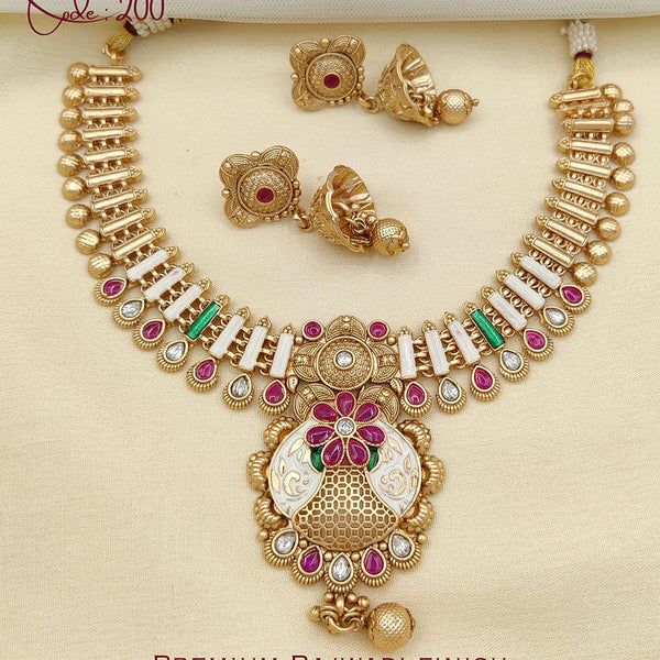 Jewel Addiction Gold Plated Rajwadi Finish Pota Stone Necklace Set