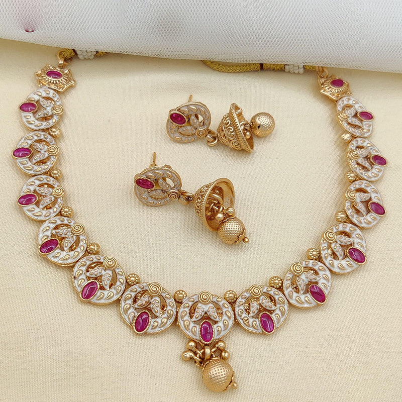 Jewel Addiction Gold Plated Rajwadi Finish Pota Stone Necklace Set