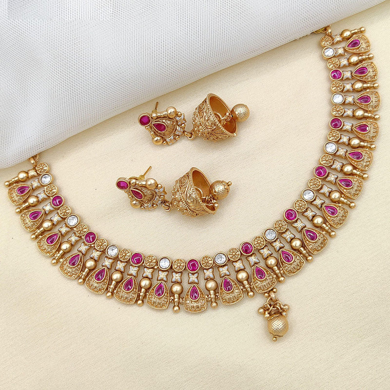 Jewel Addiction Gold Plated Rajwadi Finish Pota Stone Necklace Set