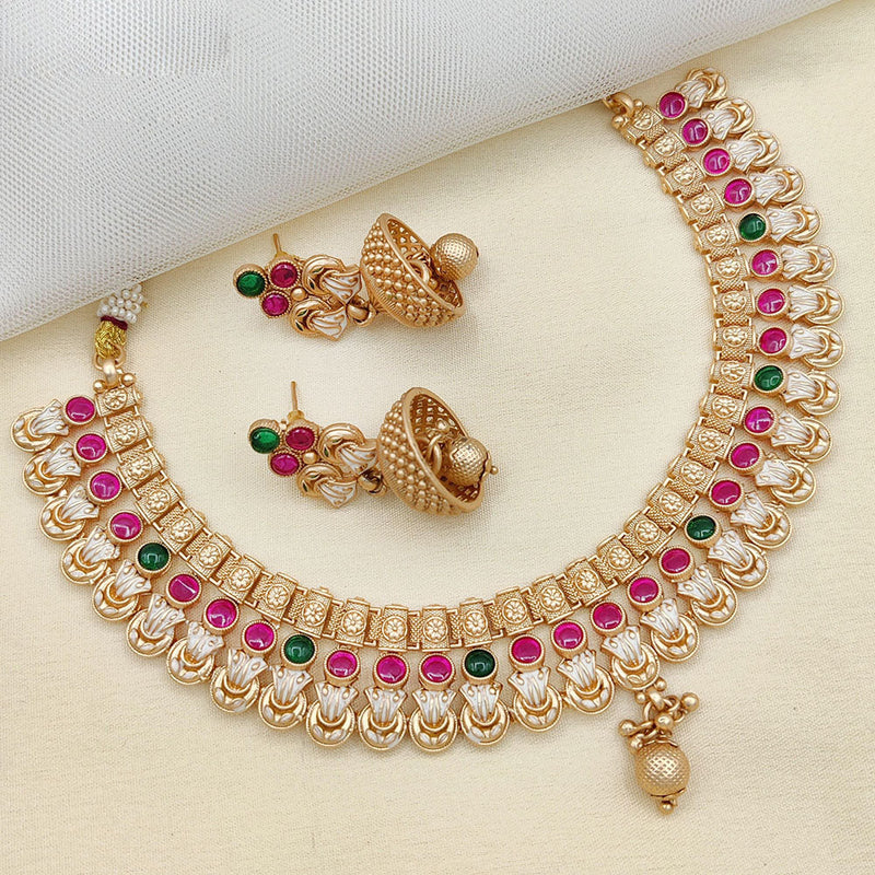 Jewel Addiction Gold Plated Rajwadi Finish Pota Stone Necklace Set