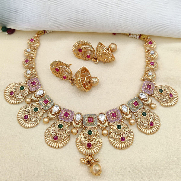 Jewel Addiction Gold Plated Rajwadi Finish Pota Stone Necklace Set
