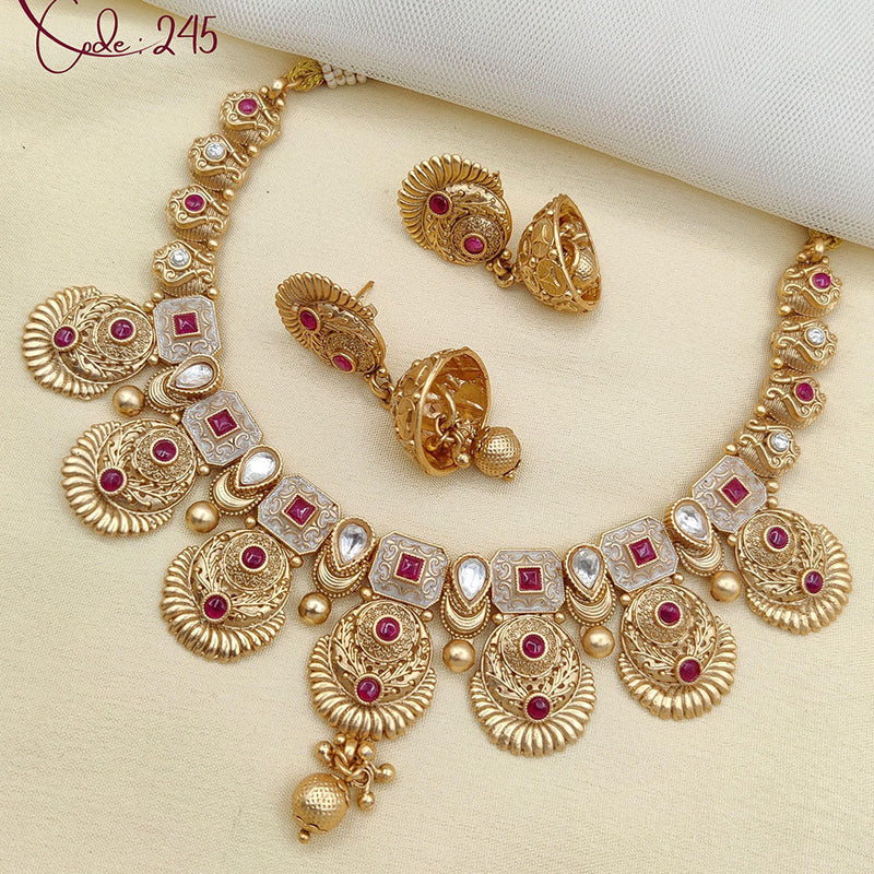 Jewel Addiction Gold Plated Rajwadi Finish Pota Stone Necklace Set