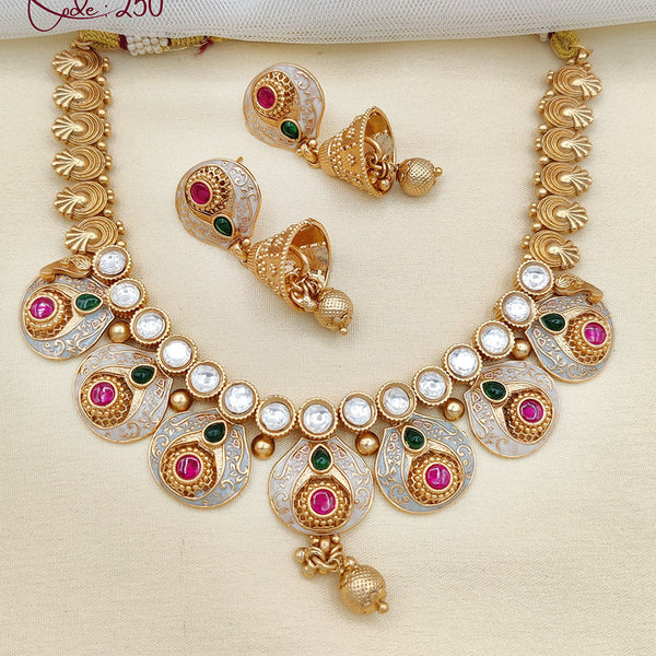 Jewel Addiction Gold Plated Rajwadi Finish Pota Stone Necklace Set