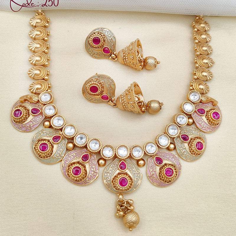 Jewel Addiction Gold Plated Rajwadi Finish Pota Stone Necklace Set