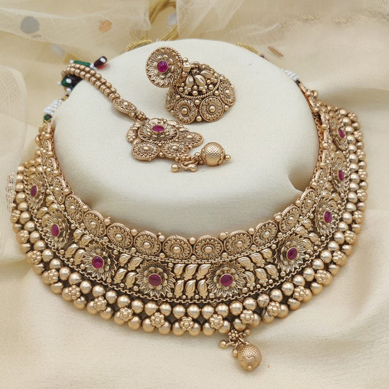 Jewel Addiction Gold Plated Rajwadi Finish Pota Stone Choker  Necklace Set