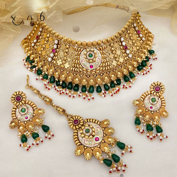 Jewel Addiction Gold Plated Rajwadi Finish Pota Stone Choker  Necklace Set