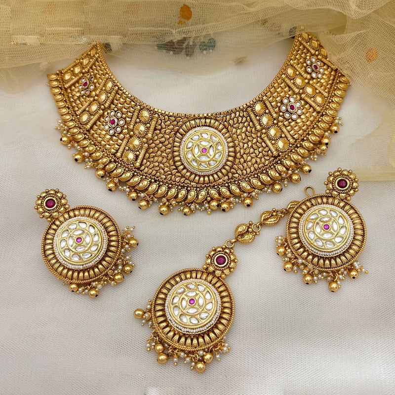 Jewel Addiction Gold Plated Rajwadi Finish Pota Stone Choker  Necklace Set