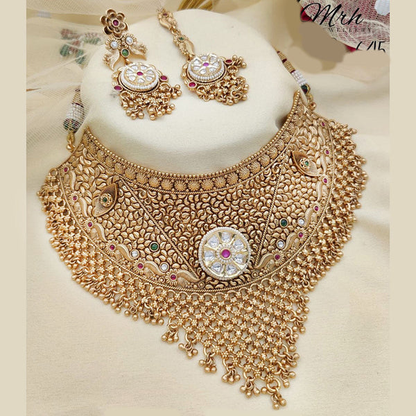 Jewel Addiction Gold Plated Rajwadi Finish Pota Stone Choker  Necklace Set