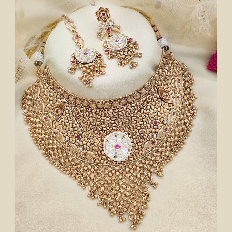 Jewel Addiction Gold Plated Rajwadi Finish Pota Stone Choker  Necklace Set