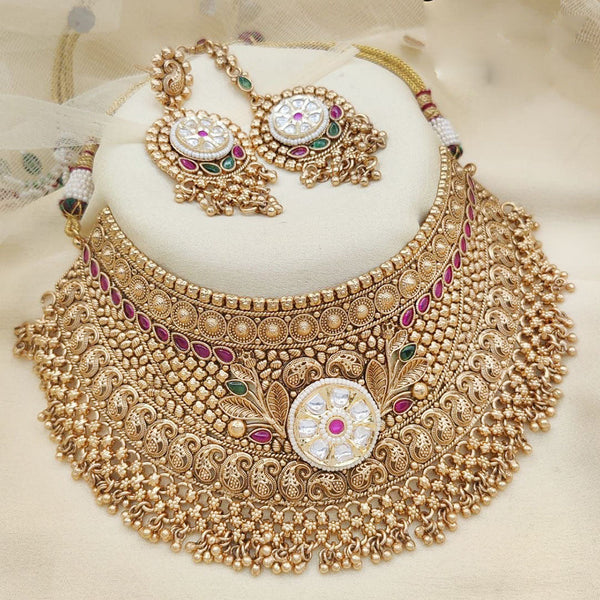 Jewel Addiction Gold Plated Rajwadi Finish Pota Stone Choker  Necklace Set