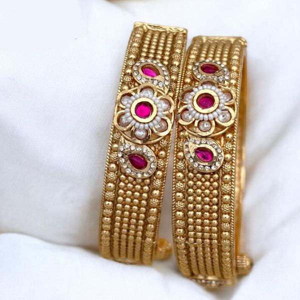 Jewel Addiction Gold Plated Rajwadi Finish Pota Stone Openable Bangle Set