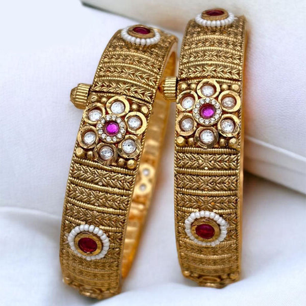 Jewel Addiction Gold Plated Rajwadi Finish Pota Stone Openable Bangle Set