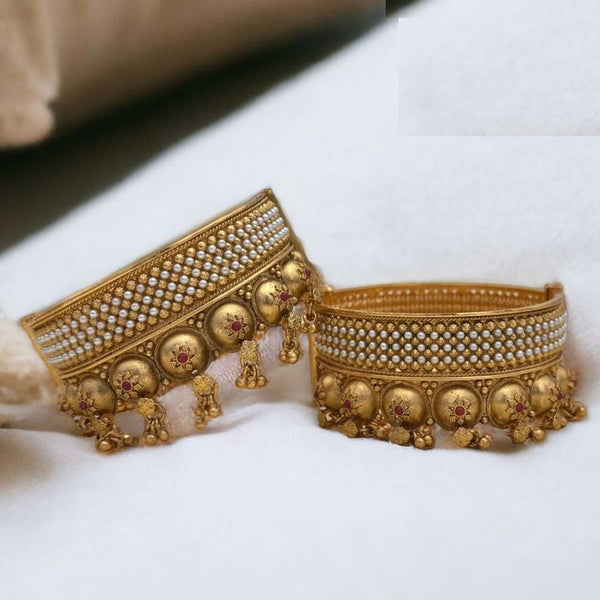 Jewel Addiction Gold Plated Rajwadi Finish Pota Stone Openable Bangle Set