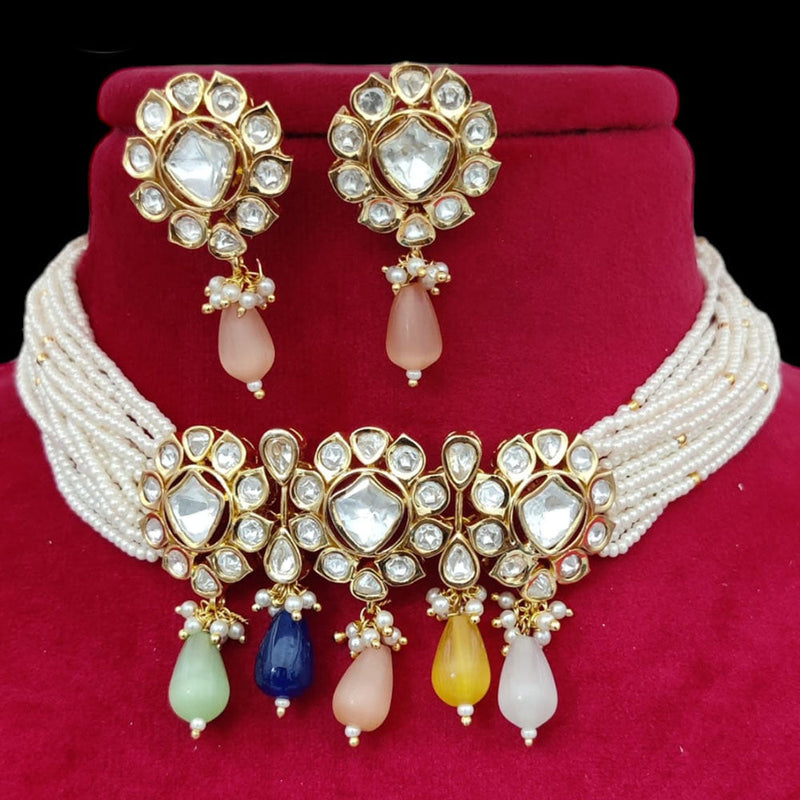 Jewel Addiction Gold Plated Pearl And Polki Kundan Choker Necklace Set