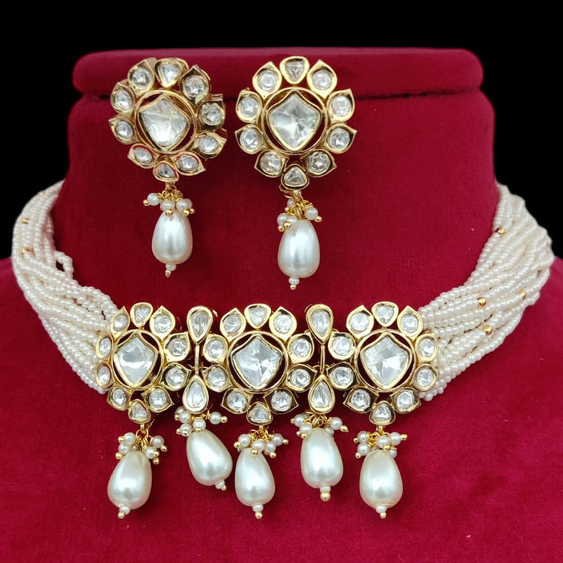 Jewel Addiction Gold Plated Pearl And Polki Kundan Choker Necklace Set