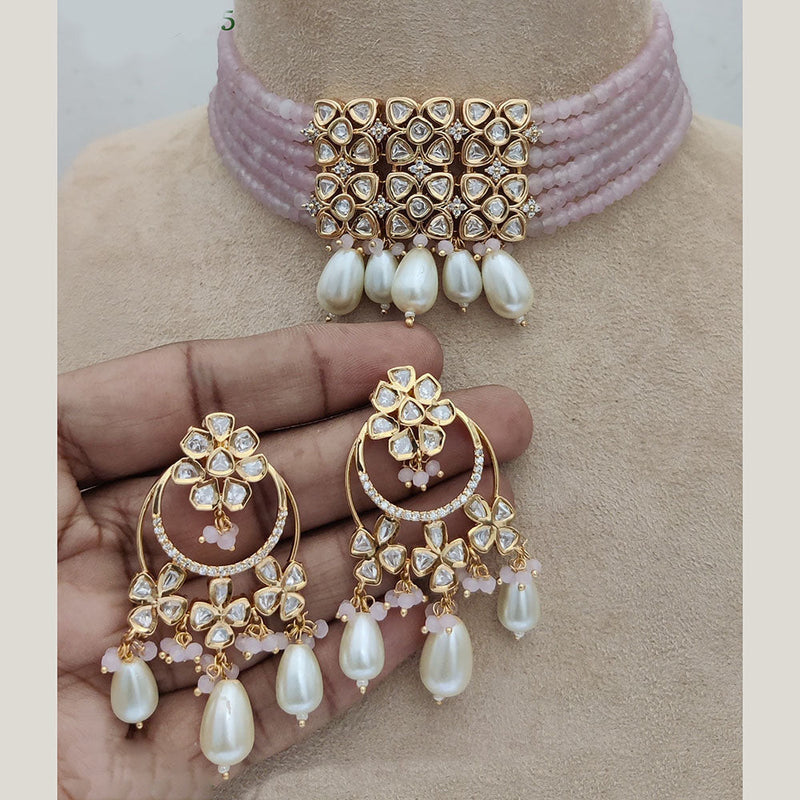 Jewel Addiction Gold Plated Pearl And Polki Kundan Choker Necklace Set