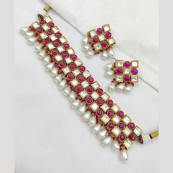 Jewel Addiction Gold Plated Pearl And Polki Kundan Choker Necklace Set