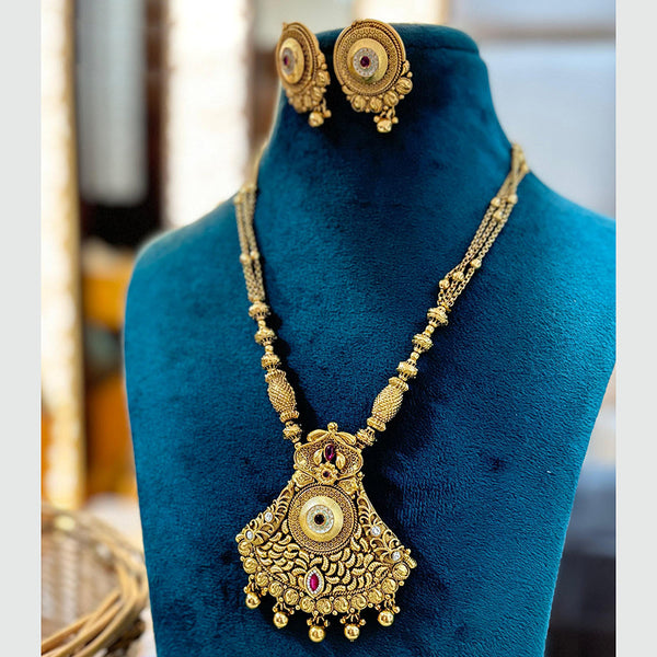 Jewel Addiction Copper Gold Plated Pota Stone Temple Necklace Set