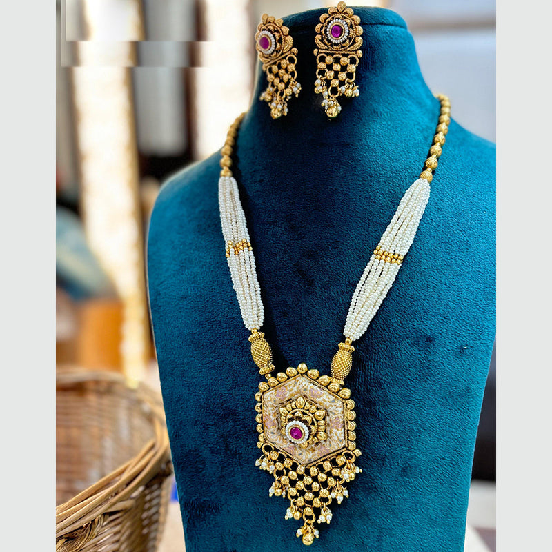 Jewel Addiction Copper Gold Plated Pota Stone And Meenakari Necklace Set