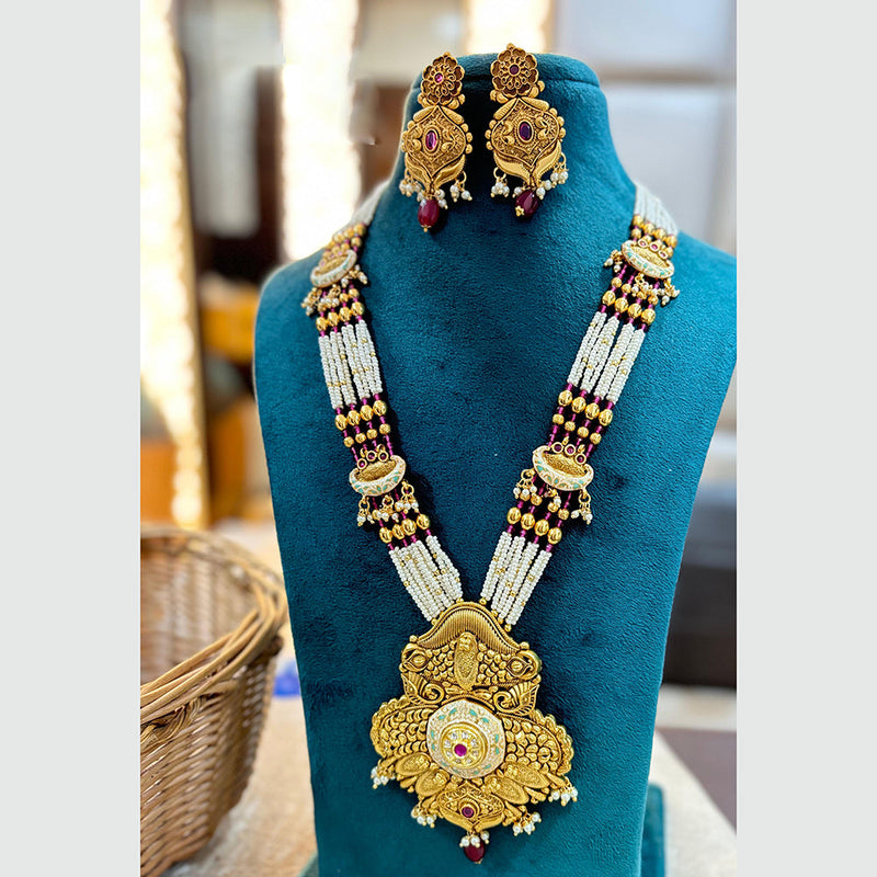 Jewel Addiction Copper Gold Plated Pota Stone And Meenakari Necklace Set