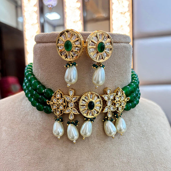 Jewel Addiction Copper Gold Plated Polki Kundan And Pearls Kundan Necklace Set