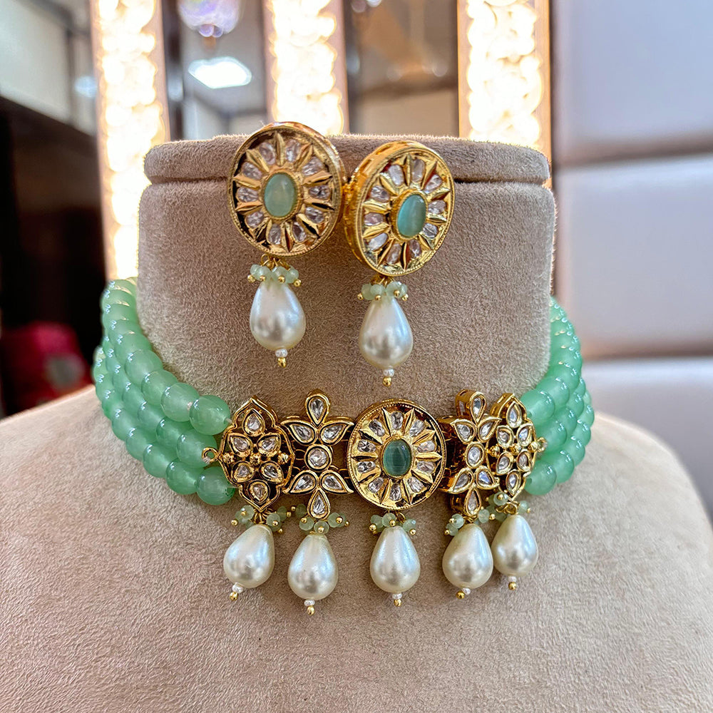 Jewel Addiction Copper Gold Plated Polki Kundan And Pearls Choker Necklace Set