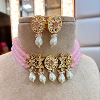 Jewel Addiction Copper Gold Plated Polki Kundan And Pearls Choker Necklace Set