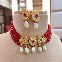 Jewel Addiction Copper Gold Plated Polki Kundan And Pearls Choker Necklace Set