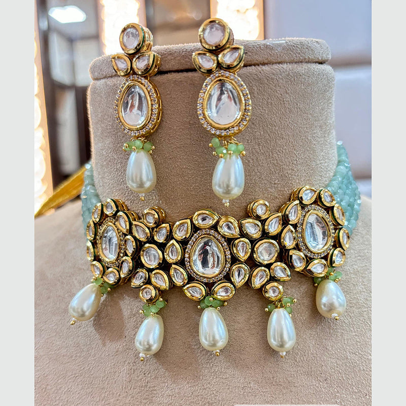 Jewel Addiction Copper Gold Plated Polki Kundan And Pearls Kundan Necklace Set