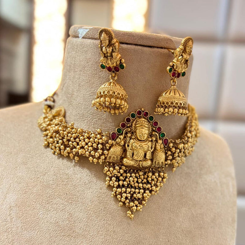 Jewel Addiction Gold Plated Pota Stone And Pearls Temple Choker Necklace Set