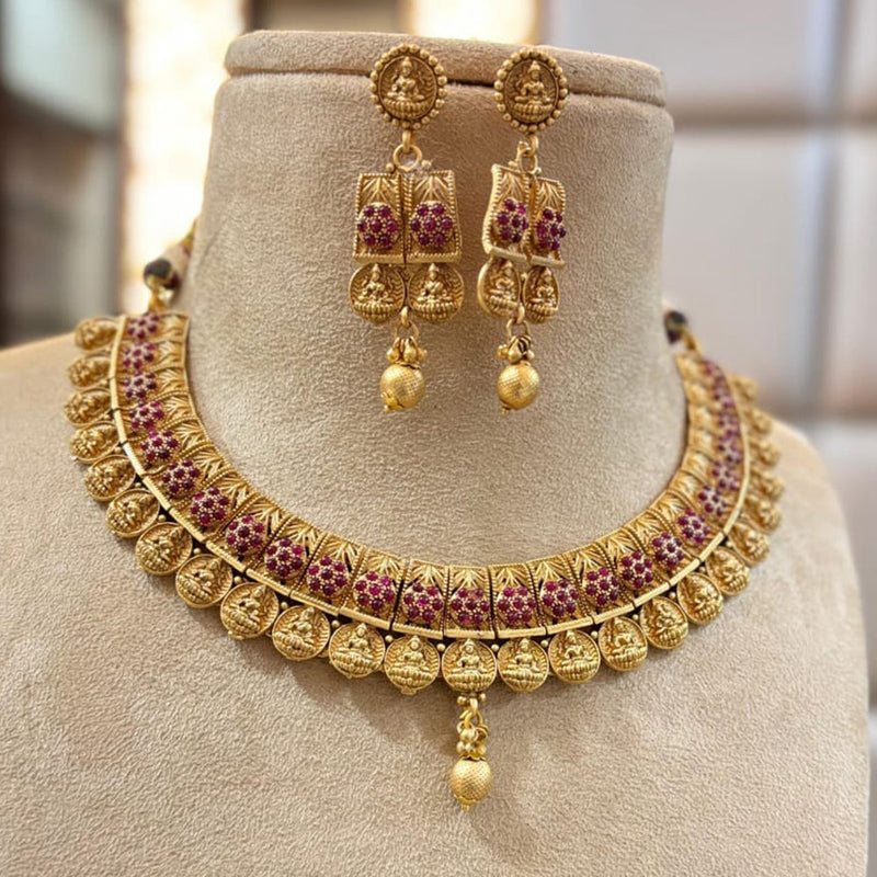 Jewel Addiction Gold Plated Pota Stone And Pearls Temple Necklace Set