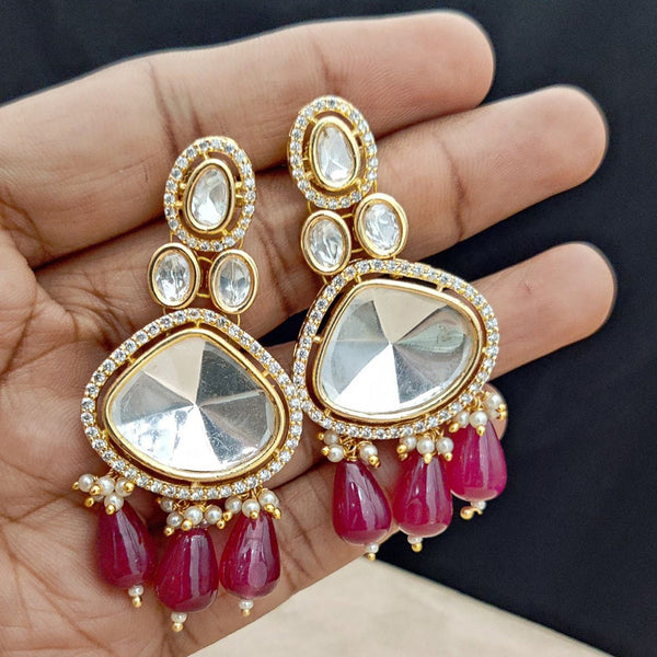 Jewel Addiction Gold Plated Polki Kandan Stone And Pearls Dangler Earrings