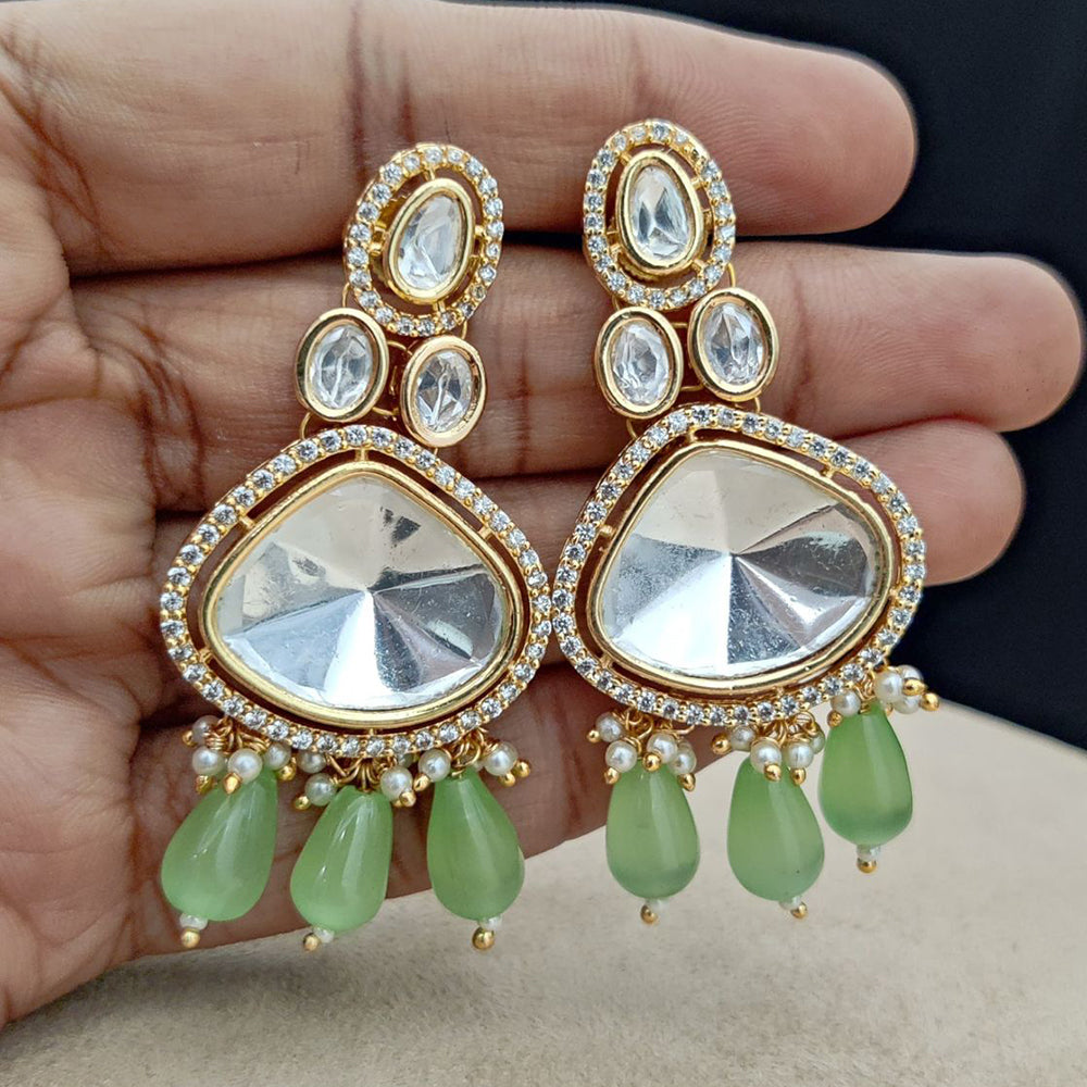 Jewel Addiction Gold Plated Polki Kandan Stone And Pearls Dangler Earrings