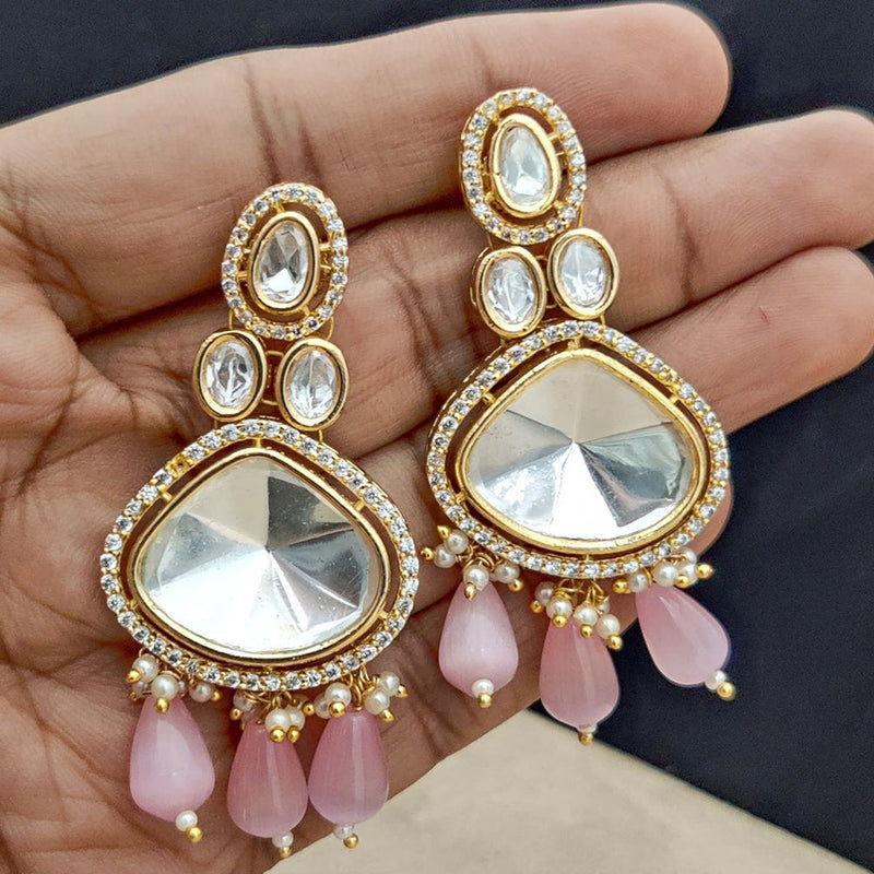 Jewel Addiction Gold Plated Polki Kandan Stone And Pearls Dangler Earrings