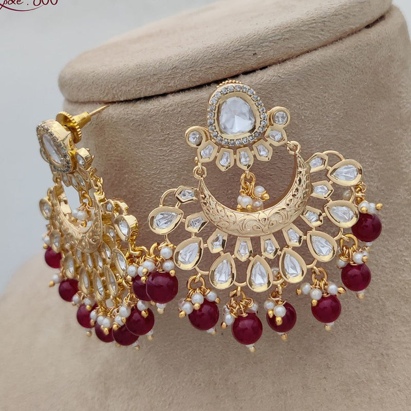 Jewel Addiction Gold Plated Polki Kandan Stone And Pearls Dangler Earrings