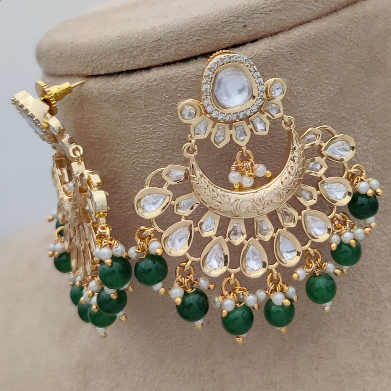 Jewel Addiction Gold Plated Polki Kandan Stone And Pearls Dangler Earrings