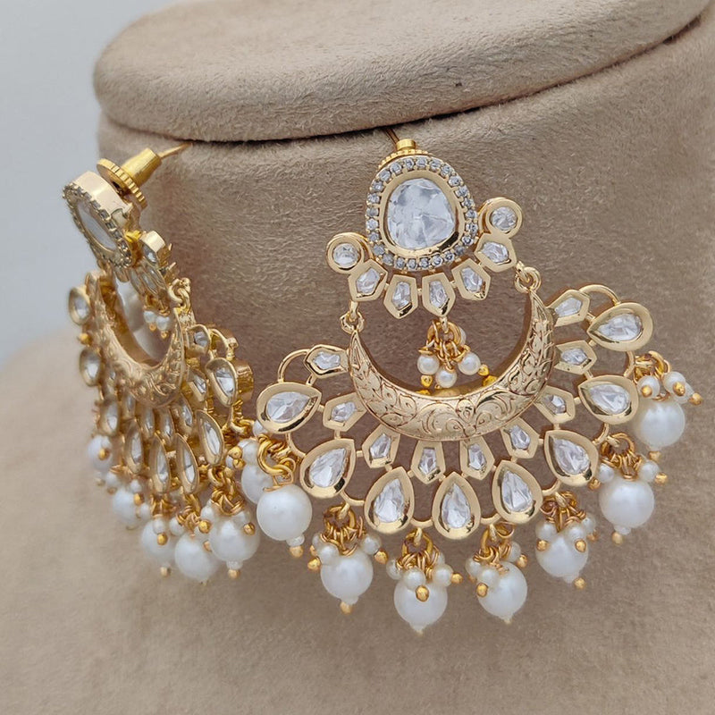 Jewel Addiction Gold Plated Polki Kandan Stone And Pearls Dangler Earrings