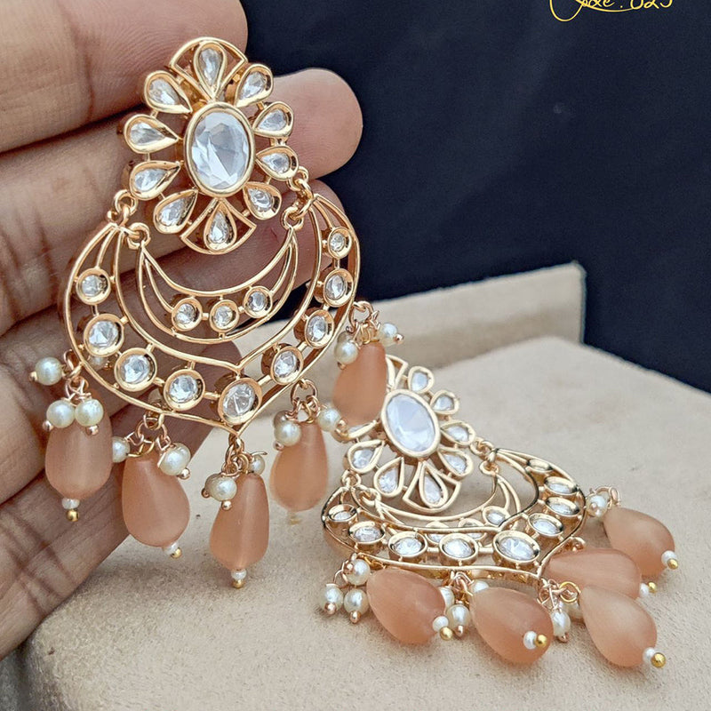 Jewel Addiction Gold Plated Polki Kandan Stone And Pearls Dangler Earrings