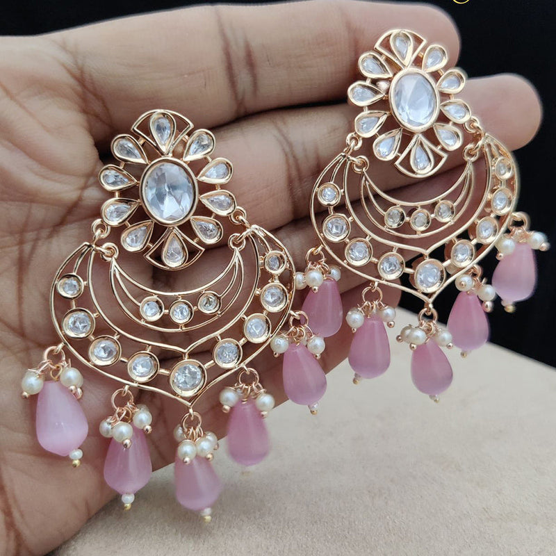 Jewel Addiction Gold Plated Polki Kandan Stone And Pearls Dangler Earrings