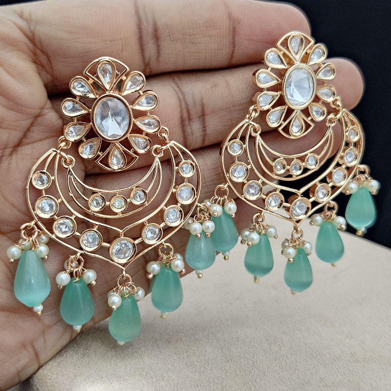 Jewel Addiction Gold Plated Polki Kandan Stone And Pearls Dangler Earrings