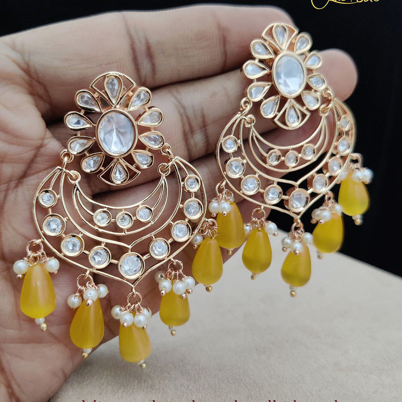 Jewel Addiction Gold Plated Polki Kandan Stone And Pearls Dangler Earrings