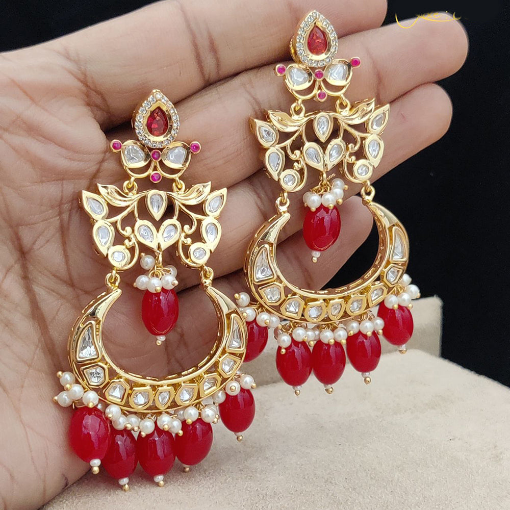 Jewel Addiction Gold Plated Polki Kandan Stone And Pearls Dangler Earrings