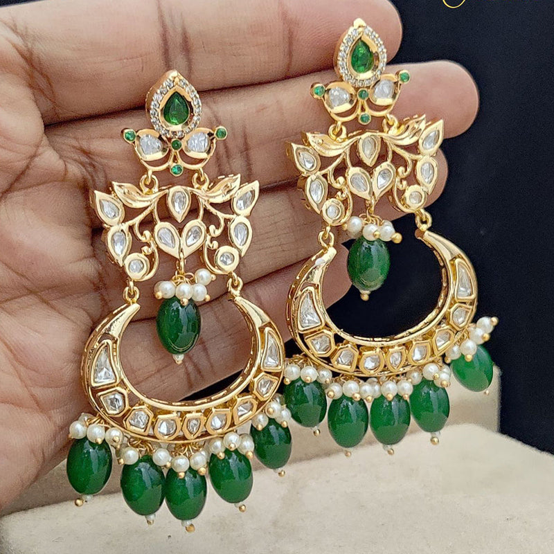 Jewel Addiction Gold Plated Polki Kandan Stone And Pearls Dangler Earrings