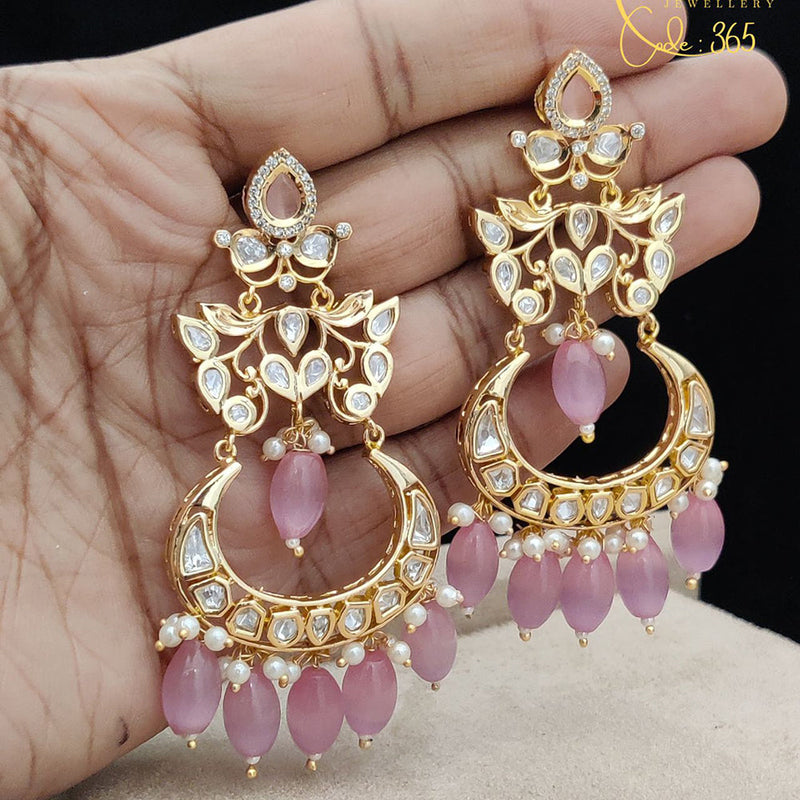 Jewel Addiction Gold Plated Polki Kandan Stone And Pearls Dangler Earrings